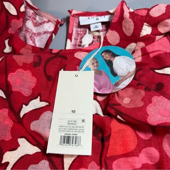 Rhode Zinnia Floral Red Bell Sleeve Midi Ruffle Dress NWT - Picture 11 of 16